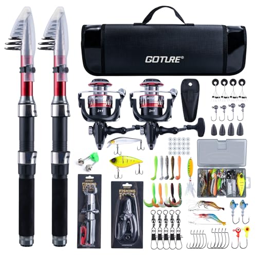 Goture Angelset mit 2 Teleskop-Angelruten,...