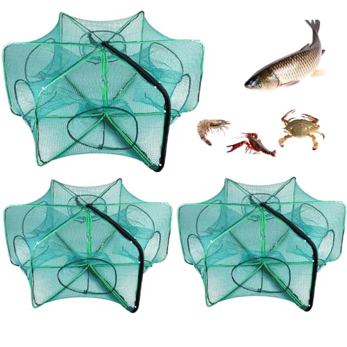3 Stück Fischernetz Köderfalle, Faltbare...